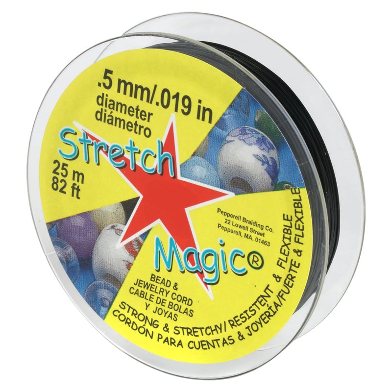 Stretch Magic Elastic Beading Cord â€“ Black Color, 0.5mm in Diameter, 25-Meter (82 ft) - Easy to Knot, Strong & Stretchy String for Making Beaded Jewelry - Image 1